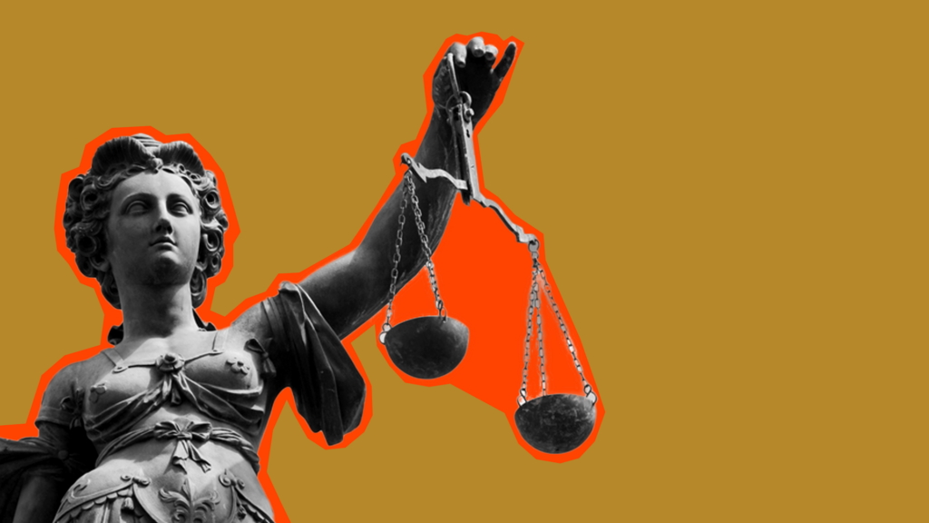 Lady justice. A statue of a woman holing a scale.